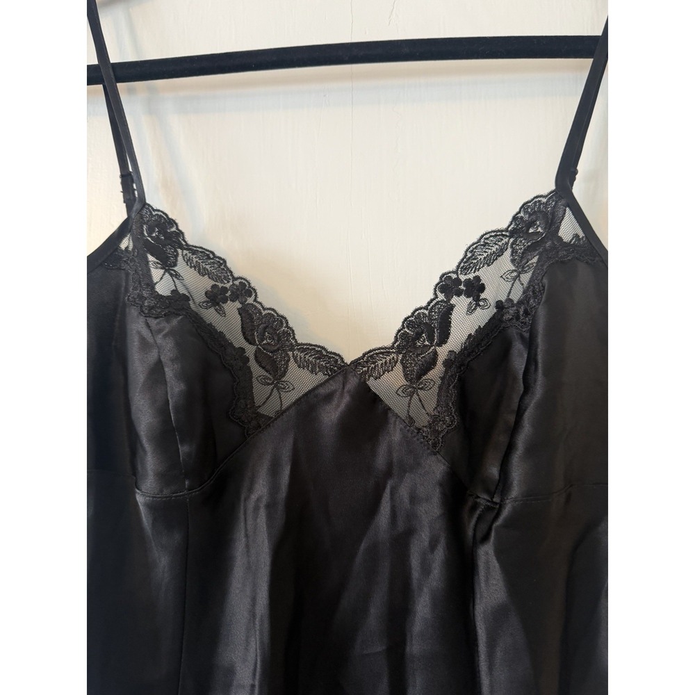 Victoria's Secret Vintage Y2K Black Satin Slip Dress Lace Trim Open Back Small - Picture 2 of 7
